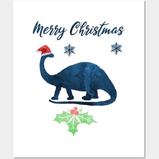 Christmas Dinosaur Brontosaurus Posters and Art